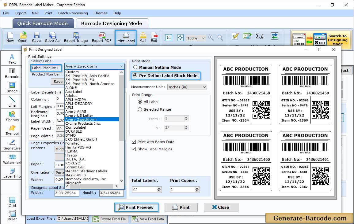 Pre define label stock mode