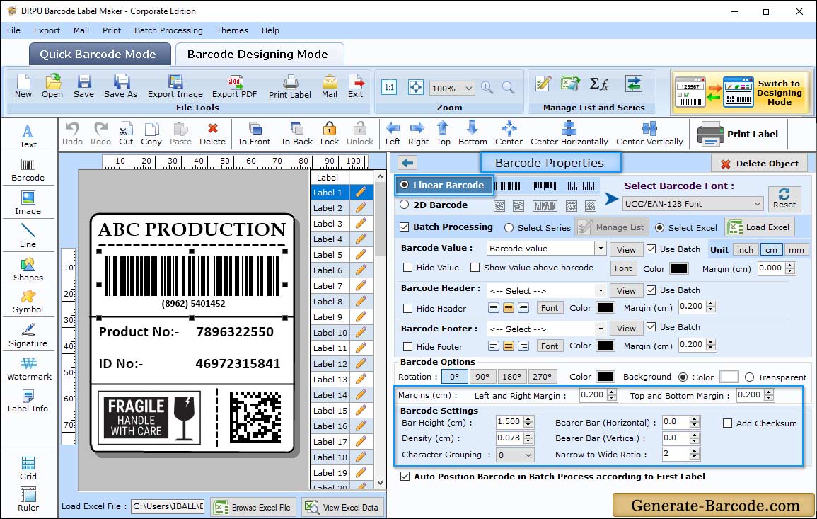 Barcode Properties - Size