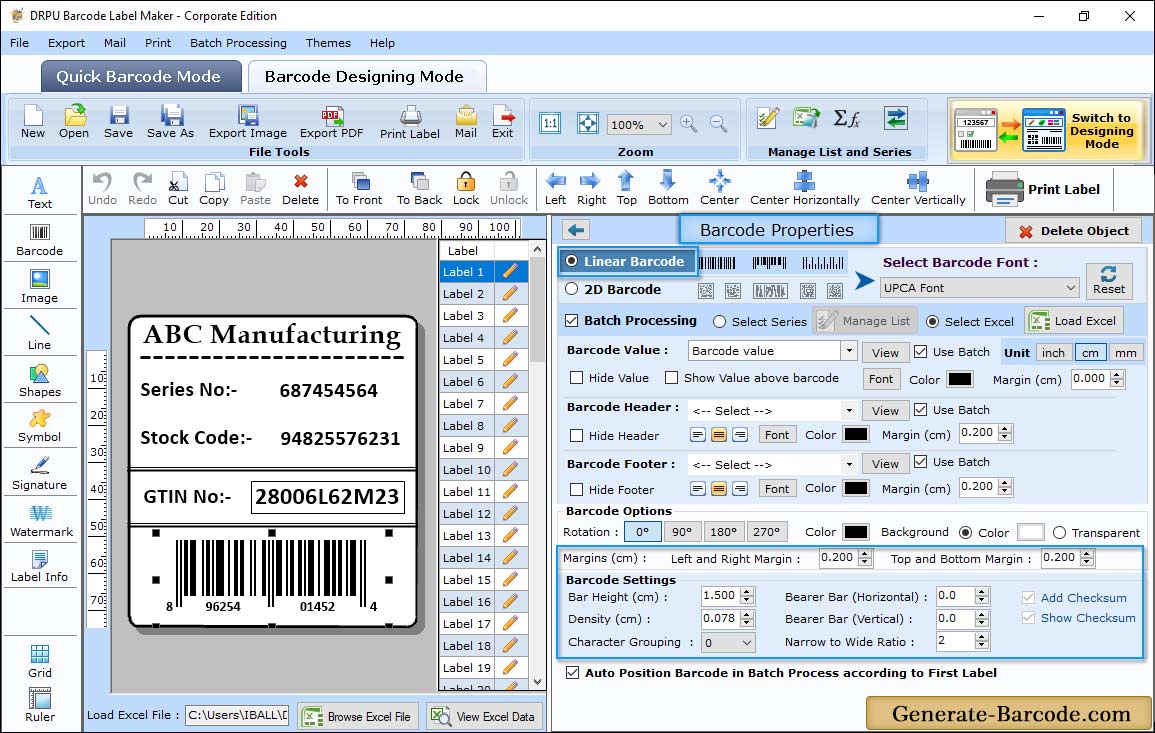 Barcode Properties (Size)