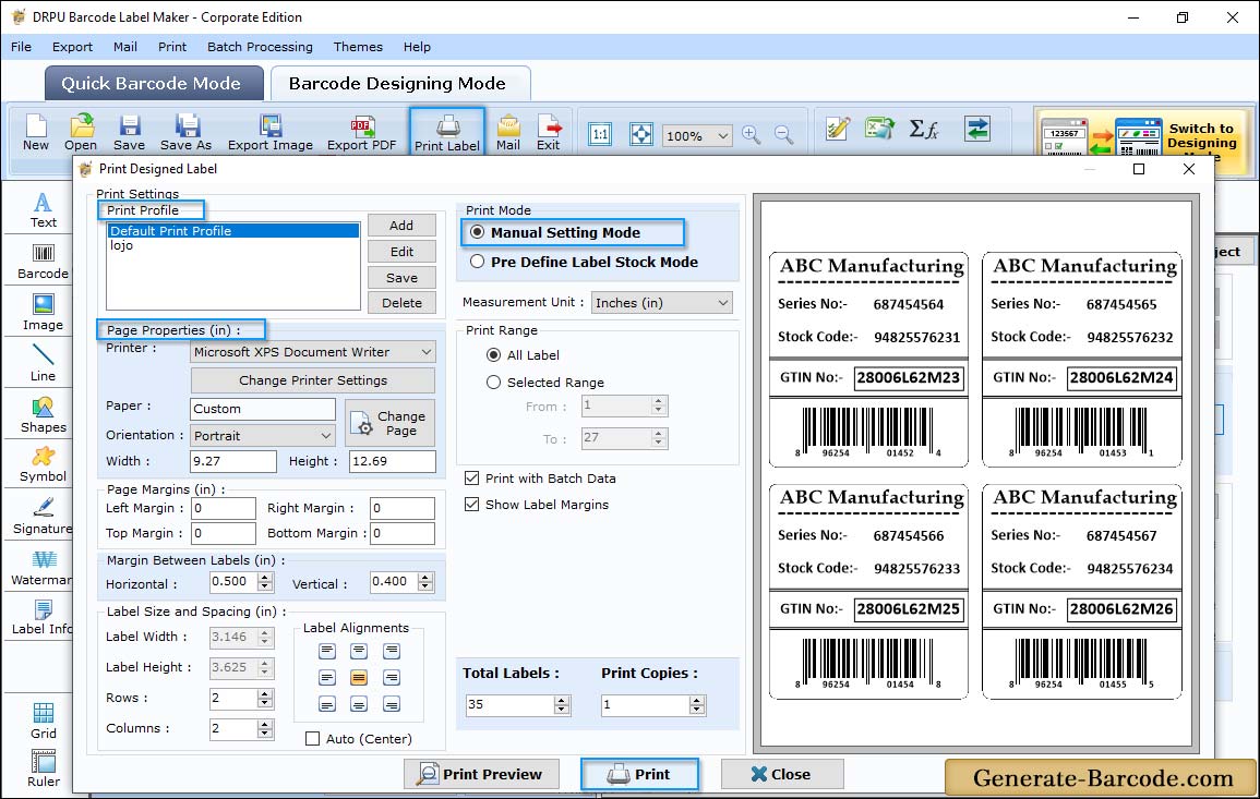 Pre-define label stocks Print Mode Pre-define label stocks Print Mode