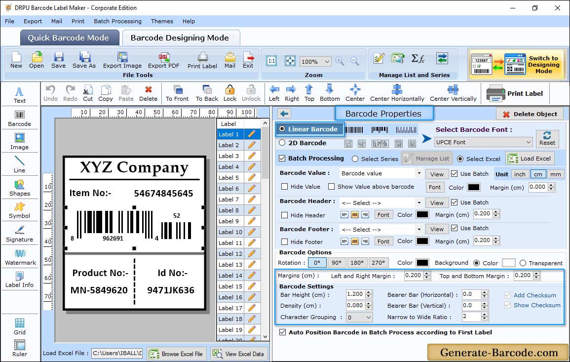 Barcode Properties - Size Barcode Properties - Size
