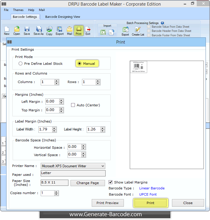 Manual Print Settings