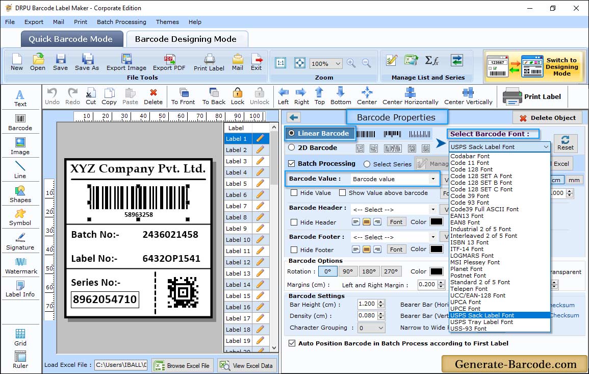 USPS Sack Label Barcode Font