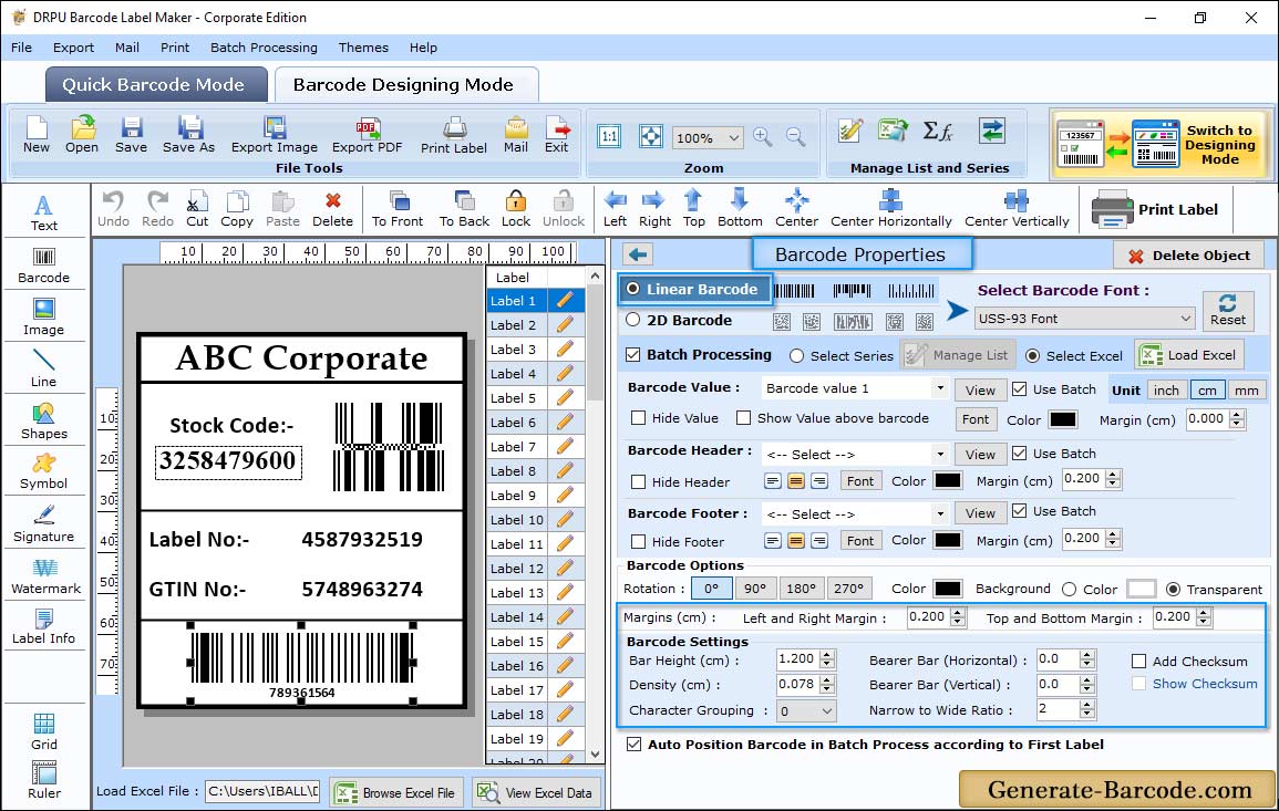 Barcode Properties - Size