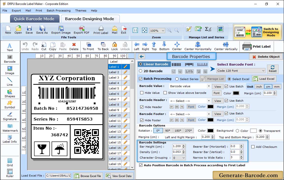 DRPU Barcode Maker Software - Barcode Designing View