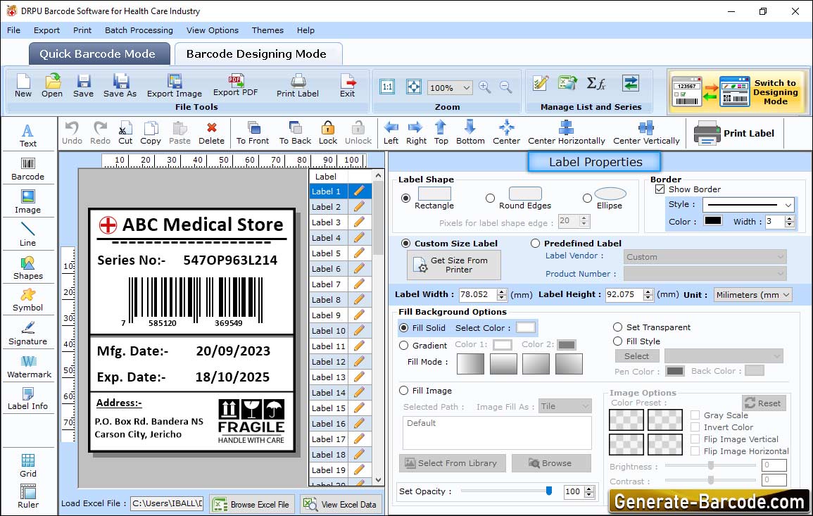 Software per codici a barre per il settore sanitario 