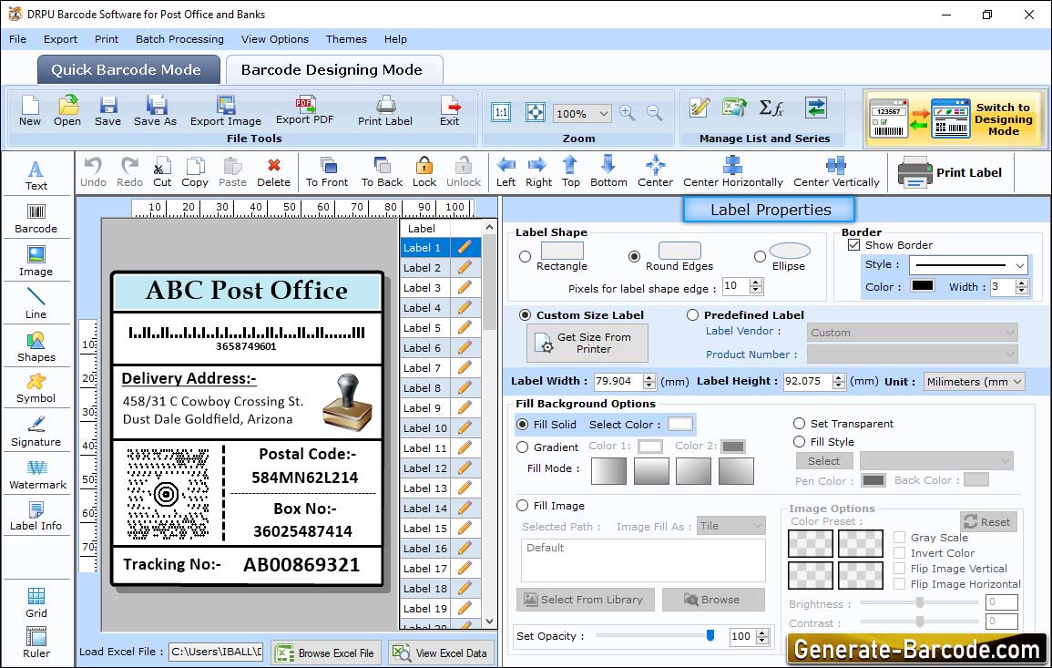  Software per codici a barre per uffici postali e banche