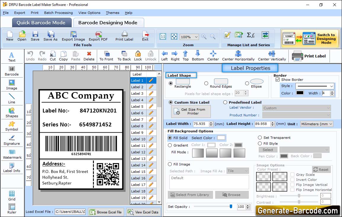 Software professionale per codici a barre