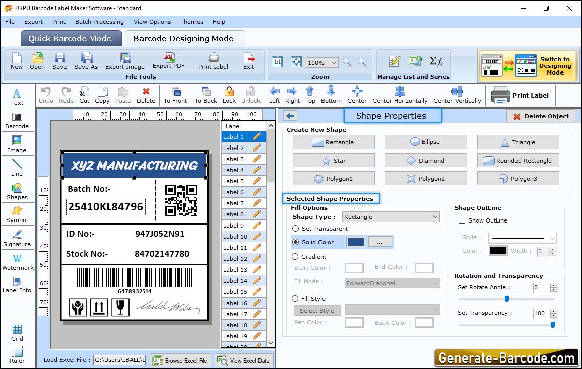 Software per codici a barre standard 