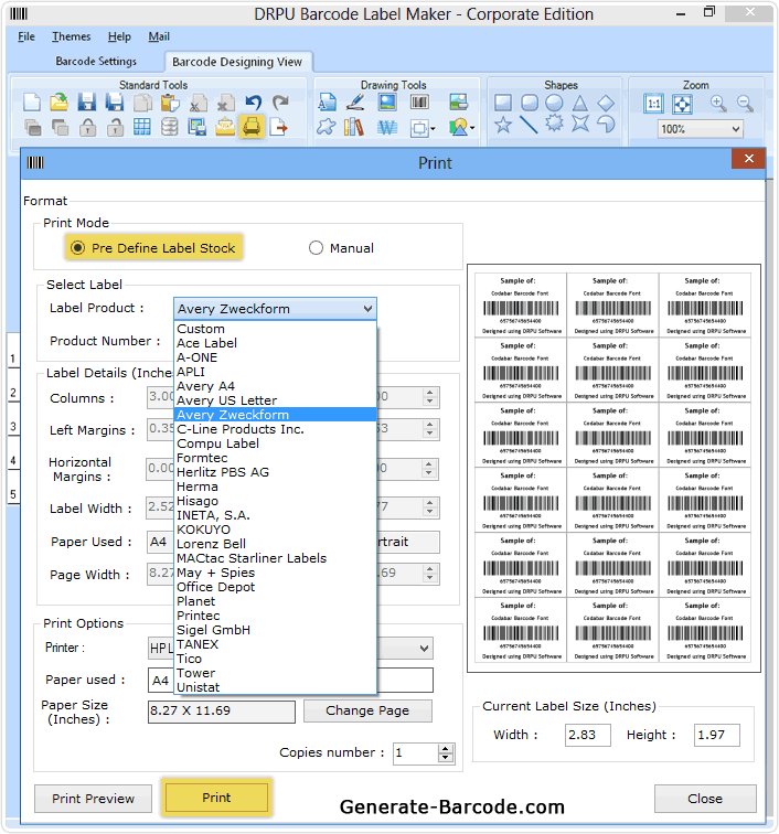 Pre define label stock mode